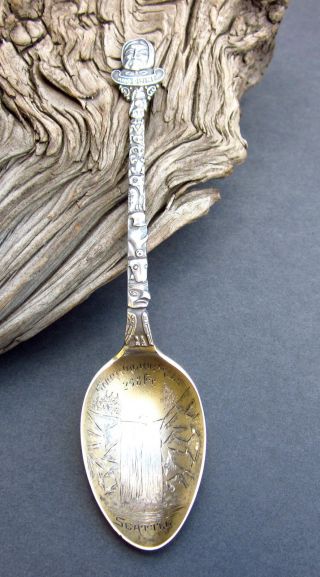 Antique Sterling Silver Spoon Seattle Wa Waterfall Totem Pole Pioneer Square photo