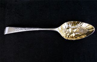 Engraved London English Sterling Silver Berry Spoon,  Vermeil,  1804,  P.  Bateman photo
