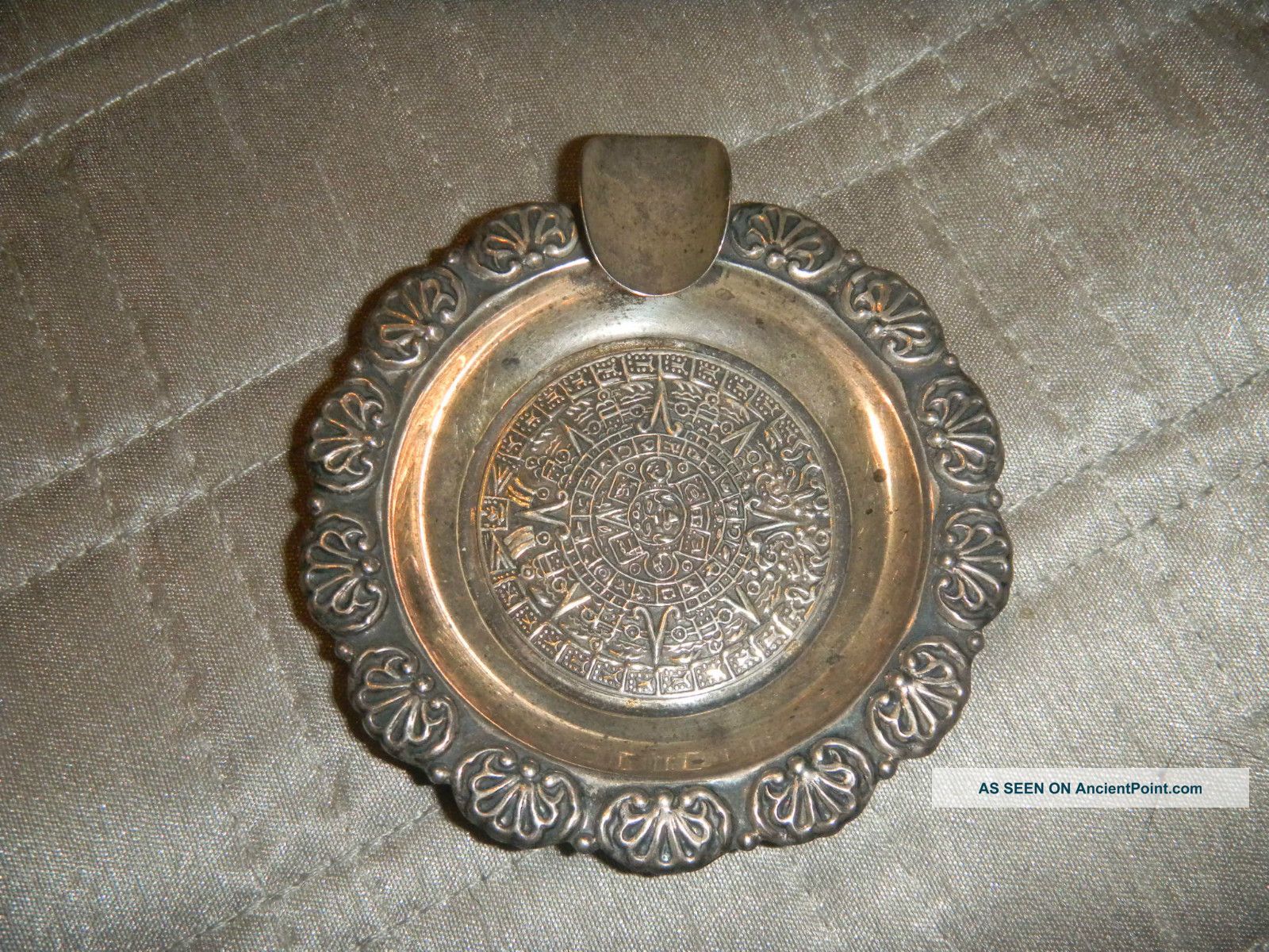 Vintage Sterling Silver Very Ornate Mini Ashtray 21.  7 Grams - - Aztec Calendar Ash Trays photo