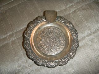 Vintage Sterling Silver Very Ornate Mini Ashtray 21.  7 Grams - - Aztec Calendar photo