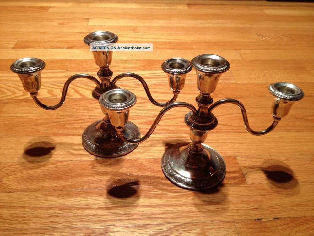 Pair Antique Frank M.  Whiting Sterling Silver 3 Light Candelabras Candlesticks & Candelabra photo