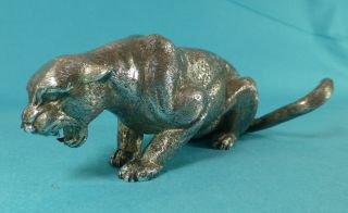 Stunning Sterling Silver Model Statue Crouching Cougar Cat London 1969 photo