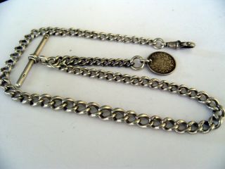 Antique 1898 English Hallmark Silver Graduated Albert Pocket Watch Chain & Fob photo