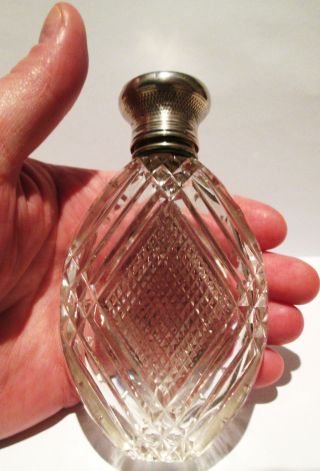 Antique Sterling Silver Top Intricately Cut Glass Perfume Bottle Flask photo