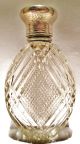 Antique Sterling Silver Top Intricately Cut Glass Perfume Bottle Flask Bottles, Decanters & Flasks photo 1