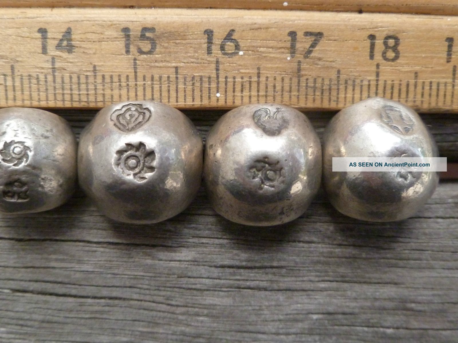 Four Antique Pod Duang Kingdom Of Thailand Silver Bullet Money Pieces/buttons Uncategorized photo