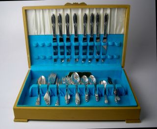 59 Pcs Lot Oneida Fantasy Silverplate Service For 8 Flatware 1940 Serving Extras photo