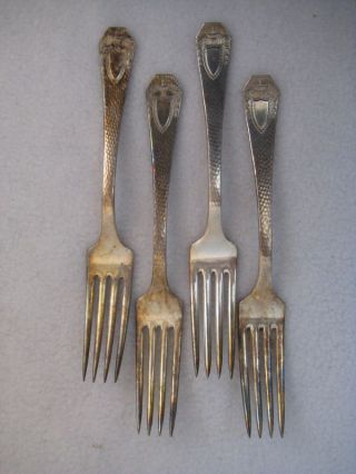 4 1916 Ex Cond Unmonogrammed Rogers 1847 Silver Plate Heraldic Dinner Forks 2 photo