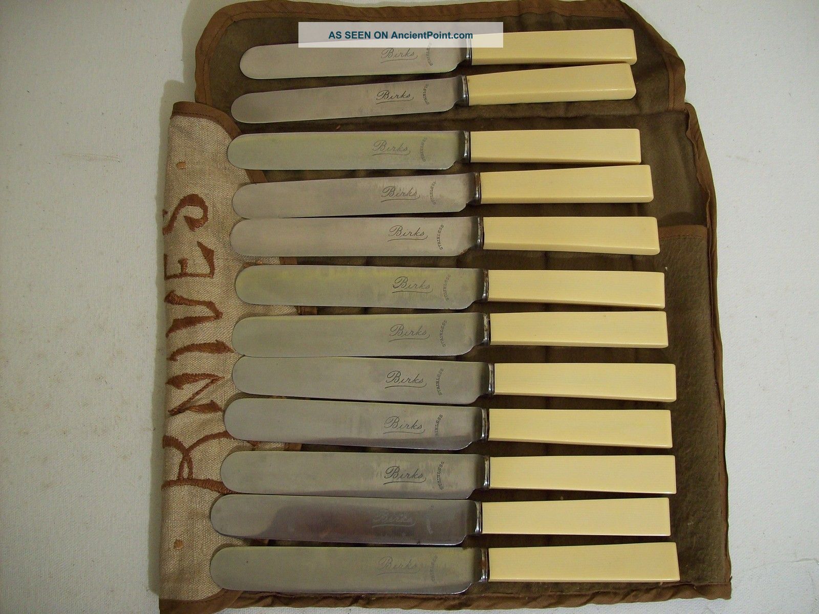 Antique Set 12 Birks Stainless Dinner Knives Celluliod Handles Birks photo