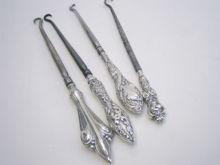Edwardian Button Hook X 4 - Sterling Silver Handles photo