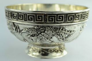 - China Old Handwork Dragon & Tibet - Silver White Copper Bowl photo