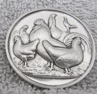 Antique English Silver Marked Poultry Medal 6 Different Chickens Birmingham 1920 photo