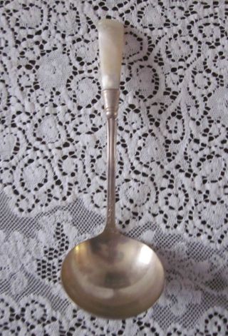 Vintage Antique Mother Of Pearl Sterling Silver Collar Ladle Serving Utensil photo