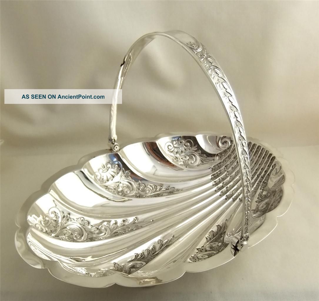 Antique Hallmarked Sterling Silver Shell Dish/basket - 1897 - 252g Bowls photo