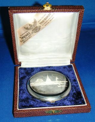 In Box.  Siam/thailand Niello Compact.  98 Grams.  Sterling Silver photo