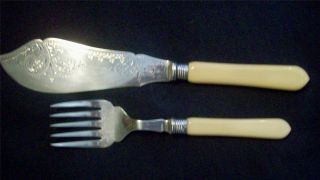 Antique English Fish Serving Set Sterling Silver And 
