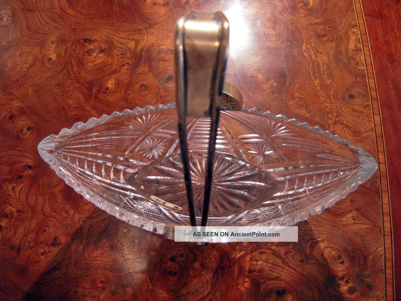 Russian Silver 875 Crystal Bowl Basket Boat Shape / Sign Russia photo