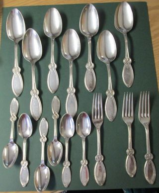 Antique Early Silver Spoon & Fork Lot Roman Rogers 1865 Handsome Pattern photo