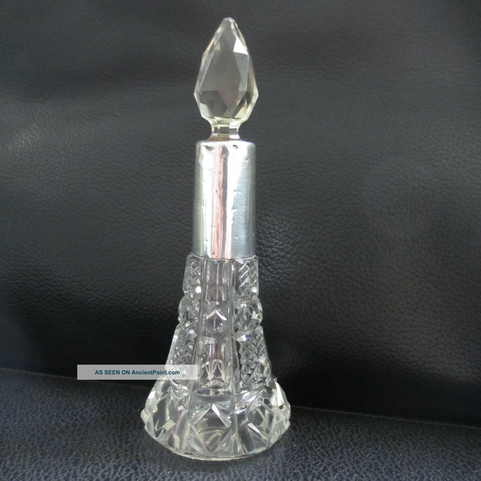 1922 Birmingham Silver Rim Cut Glass Perfume Bottle United Kingdom photo