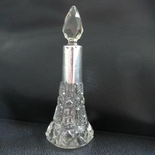 1922 Birmingham Silver Rim Cut Glass Perfume Bottle photo