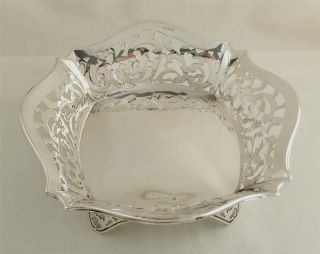 Antique Hallmarked Sterling Silver Square Shape Dish On 4 Feet - 1930 photo