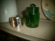 Antique Hallmarked Chester Solid Silver Salts Bottle Green Glass Other photo 1