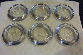 Vintage Set Of 6 Sterling Silver And Cut Glass/crystal Coasters Amston photo