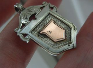 Antique 1923 English Hallmark Silver & Gold Albert Pocket Watch Chain Fob Medal photo