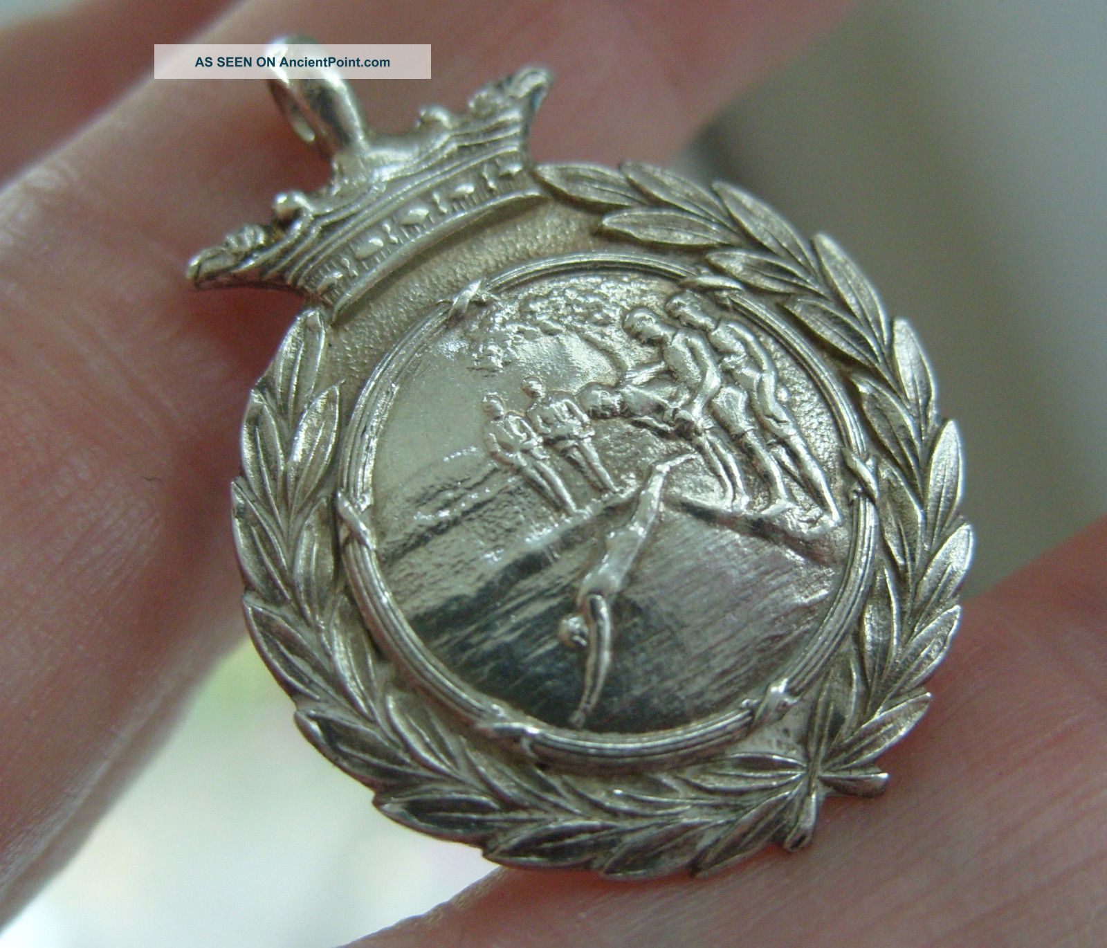 Antique 1935 Full English Hallmark Silver Albert Watch Chain Swimming Fob Medal Pocket Watches/ Chains/ Fobs photo