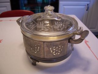 Vintage Round Pyrex Casserole Dish With Silver Plated Holder 7 