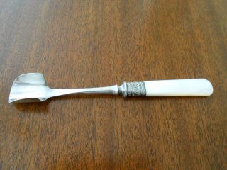 Antique Victorian Marrow/cheese Scoop Mother Of Pearl & Sterling 7 1/4 