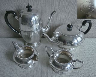 Vintage Hand Engraved English Silver P 4pc Tea Coffee Pot Bowl Jug Set photo