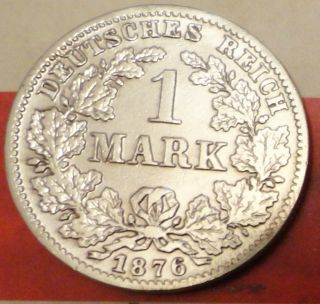 Extremly Rare 1 Mark 1876 C Germany Silver Coin Frankfurt Mint photo