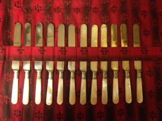 Antique 1834 J Russell Co Set Of 12 Sterling & Mother - Of - Pearl Handle Knives photo