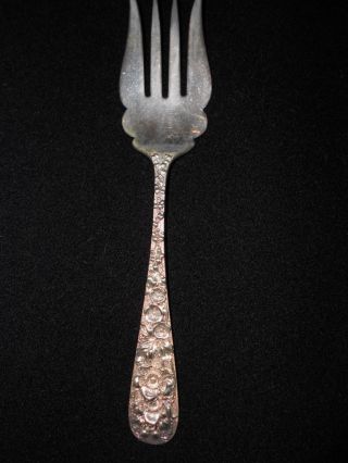Antique Stieff Sterling Solid Meat Fork - Forget - Me - Not Pattern 7 1/2 