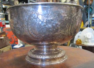 Antique English Folgate Hand Chased Silver Plated Punch Bowl 19th Century photo