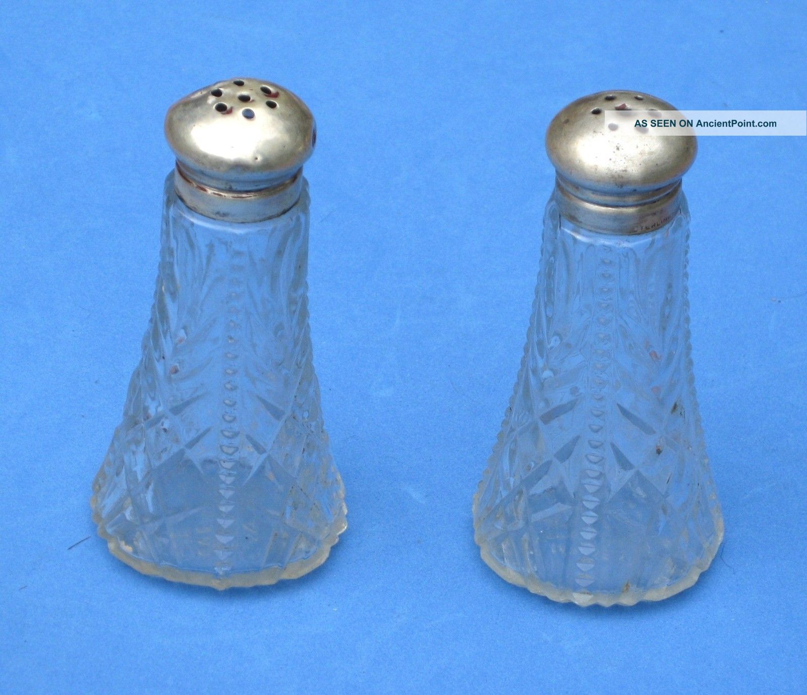 4 Antique Sterling Silver & Glass Salt & Pepper Shakers Other photo