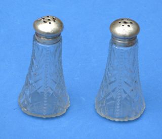 4 Antique Sterling Silver & Glass Salt & Pepper Shakers photo
