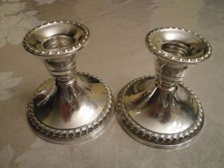 Pair Of Vintage Rogers Sterling Weighted Candlesticks - Style 1901 - Rope Twist photo
