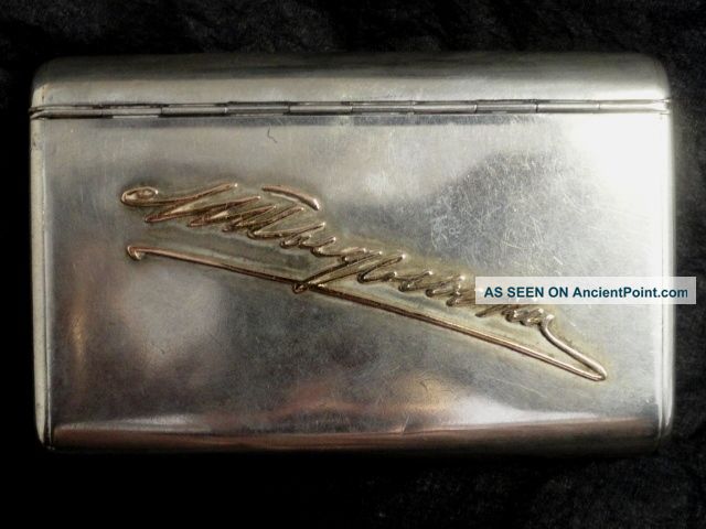 Antique Russian Silver 84 Cigarette Case With Script Gold Signature,  Marked Bk Russia photo