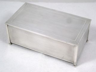 Art Deco Sterling Silver & Wood Lined Cigarette Or Cigar Box Dated 1928 photo