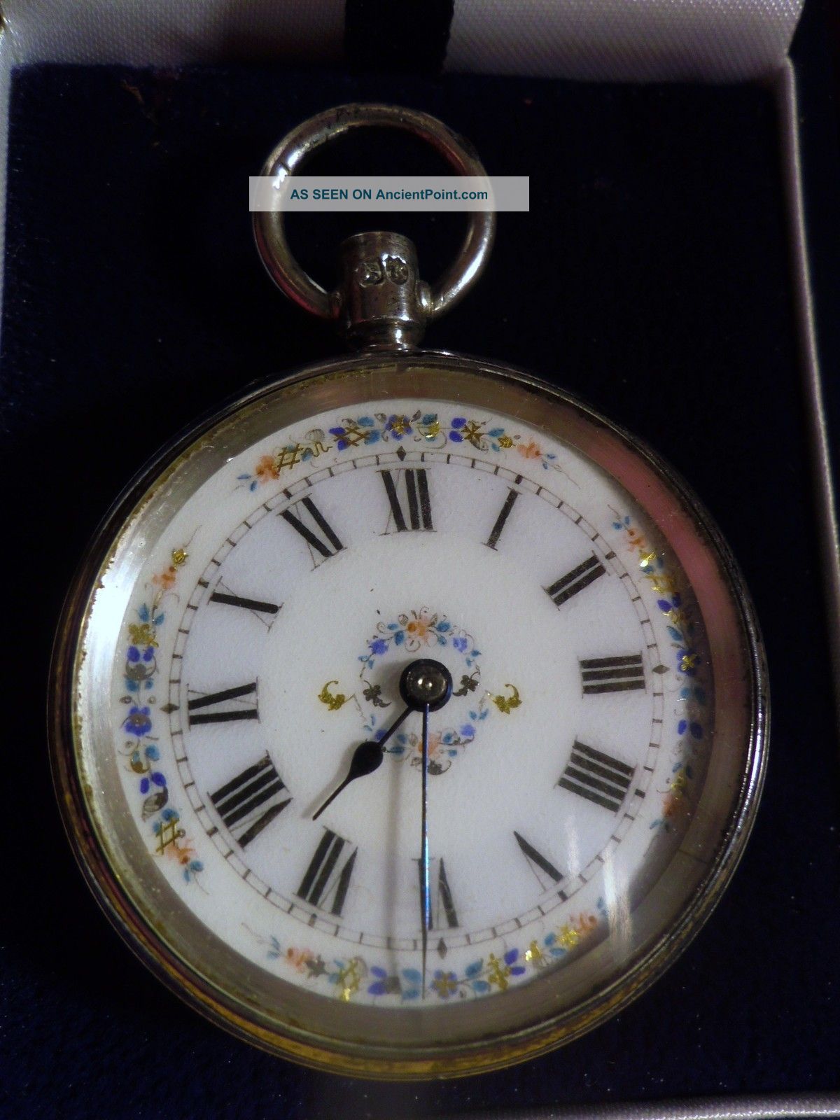 Antique Victorian Sterling Silver Hand Painted Ladies Pocket Watch,  London 1885 Pocket Watches/ Chains/ Fobs photo