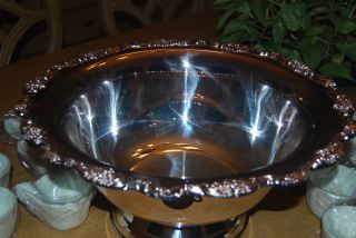 Vintage Silver Plate Punch Bowl Set With 12 Cups (towle) photo