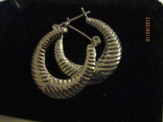Vintage Shrimp Texturd Sterling Silver Hoop Earrings,  Stamped 925,  5.  4g, photo