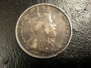 1903 - H Canada Sterling Silver Edward Vii Five Cent Piece.  Toned.  Fine. photo