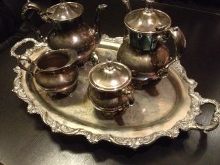 Poole Silver Plate Tea / Coffee Set With Tray photo