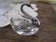 Antique Sterling Siver And Crystal Swan Double Open Salt Dip Lovely Salt Cellars photo 2