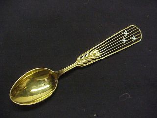 1937 Michelson Denmark Vermeil Sterling Silver Pierced Enameled Christmas Spoon photo