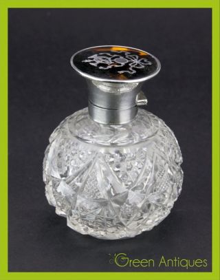 Antique 20thc Solid Silver,  Faux Tortoiseshell & Cut Glass Perfume Bottle C.  1912 photo