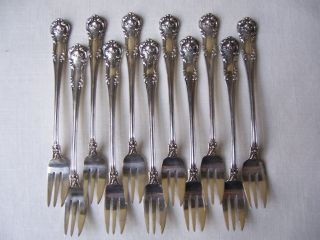 Gorham Regent Silverplate 1902 Cocktail Forks (11) Initial D,  Ornate,  Heavy photo